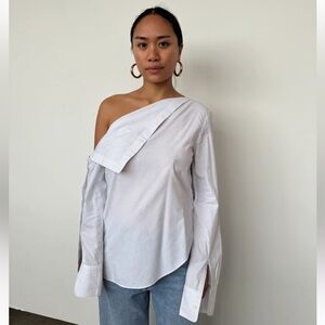 Dion Lee Striped Cotton Off Shoulder Blouse Sz 4